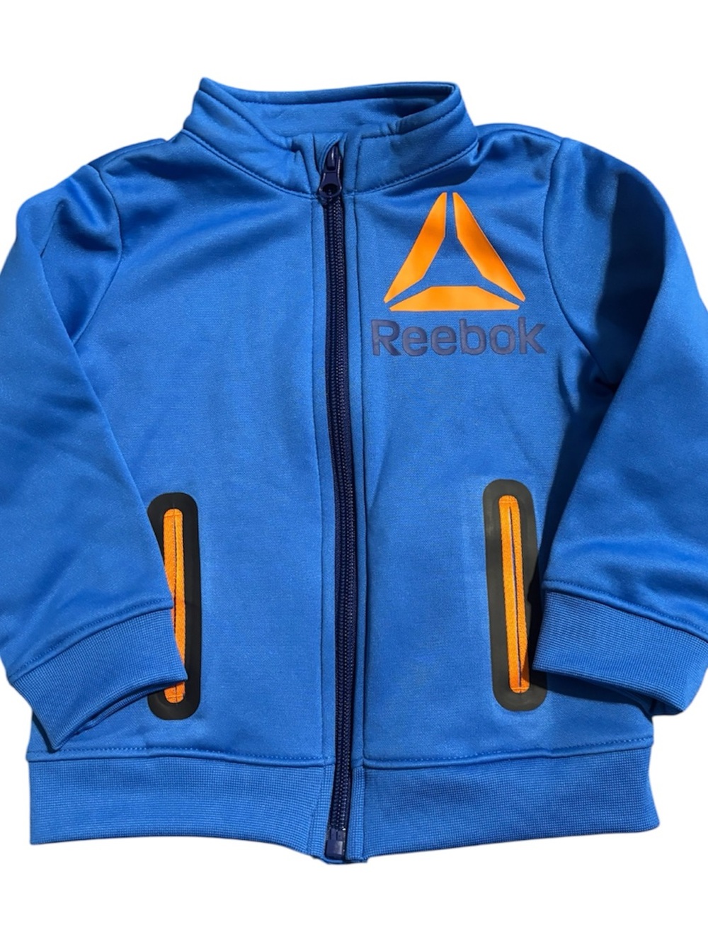 🟡Reebok Kids' Blue Zip-Up Jacket with Orange Logo
